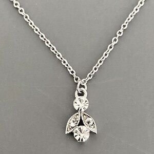dainty silver necklace, small crystal leaf